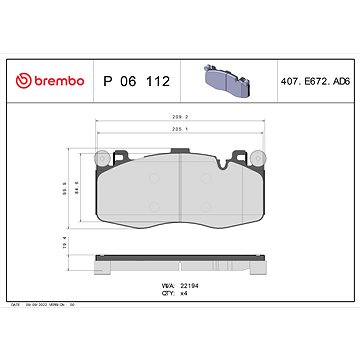 

BREMBO Sada brzdových destiček P 06 112