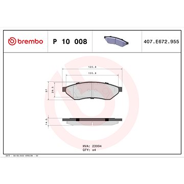 

BREMBO Sada brzdových destiček P 10 008