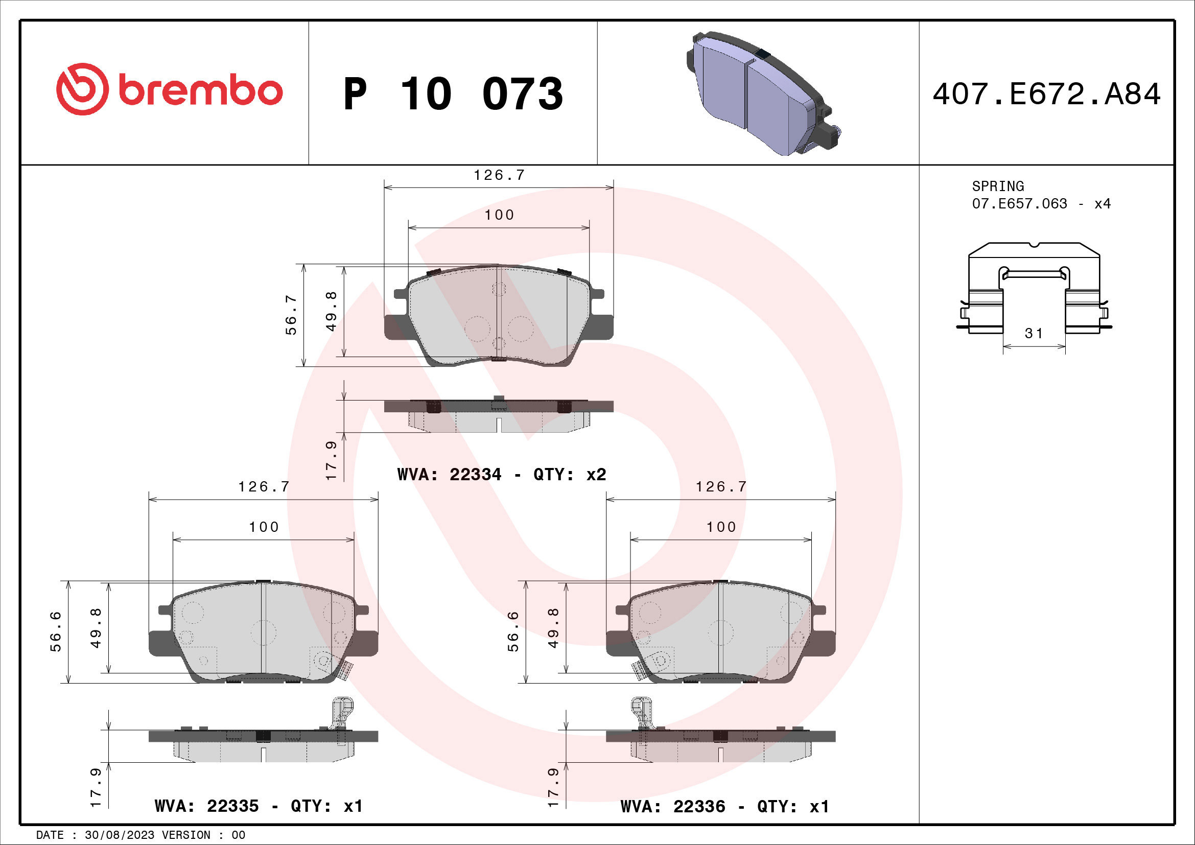 

BREMBO Sada brzdových destiček P 10 073