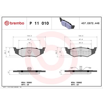 

BREMBO Sada brzdových destiček P 11 010