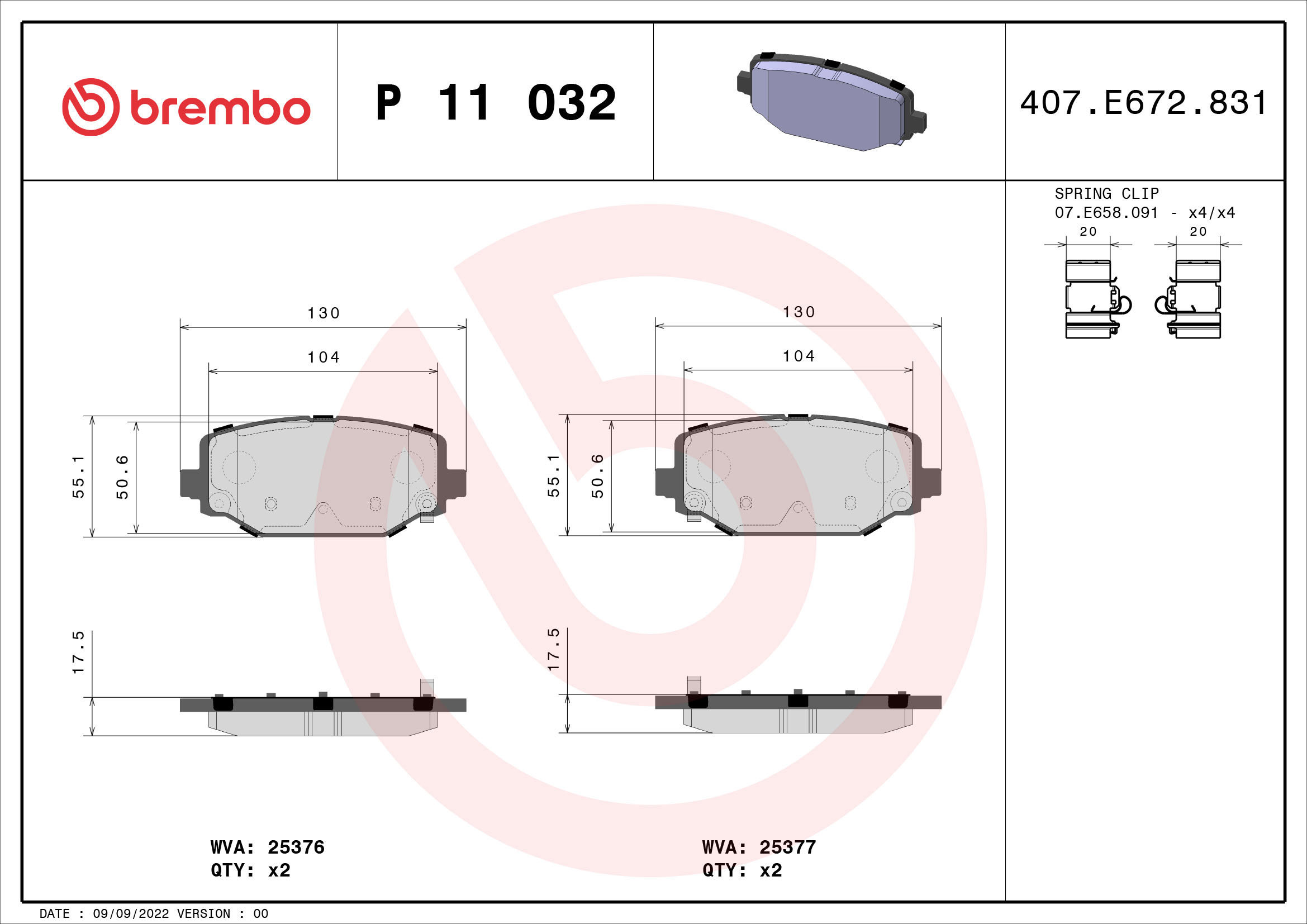 

BREMBO Sada brzdových destiček P 11 032