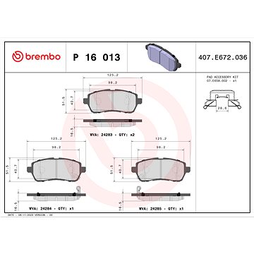 

BREMBO Sada brzdových destiček P 16 013