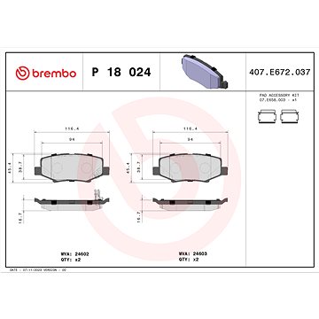 

BREMBO Sada brzdových destiček P 18 024
