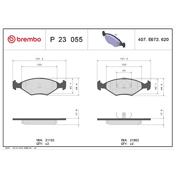 

BREMBO Sada brzdových destiček P 23 055