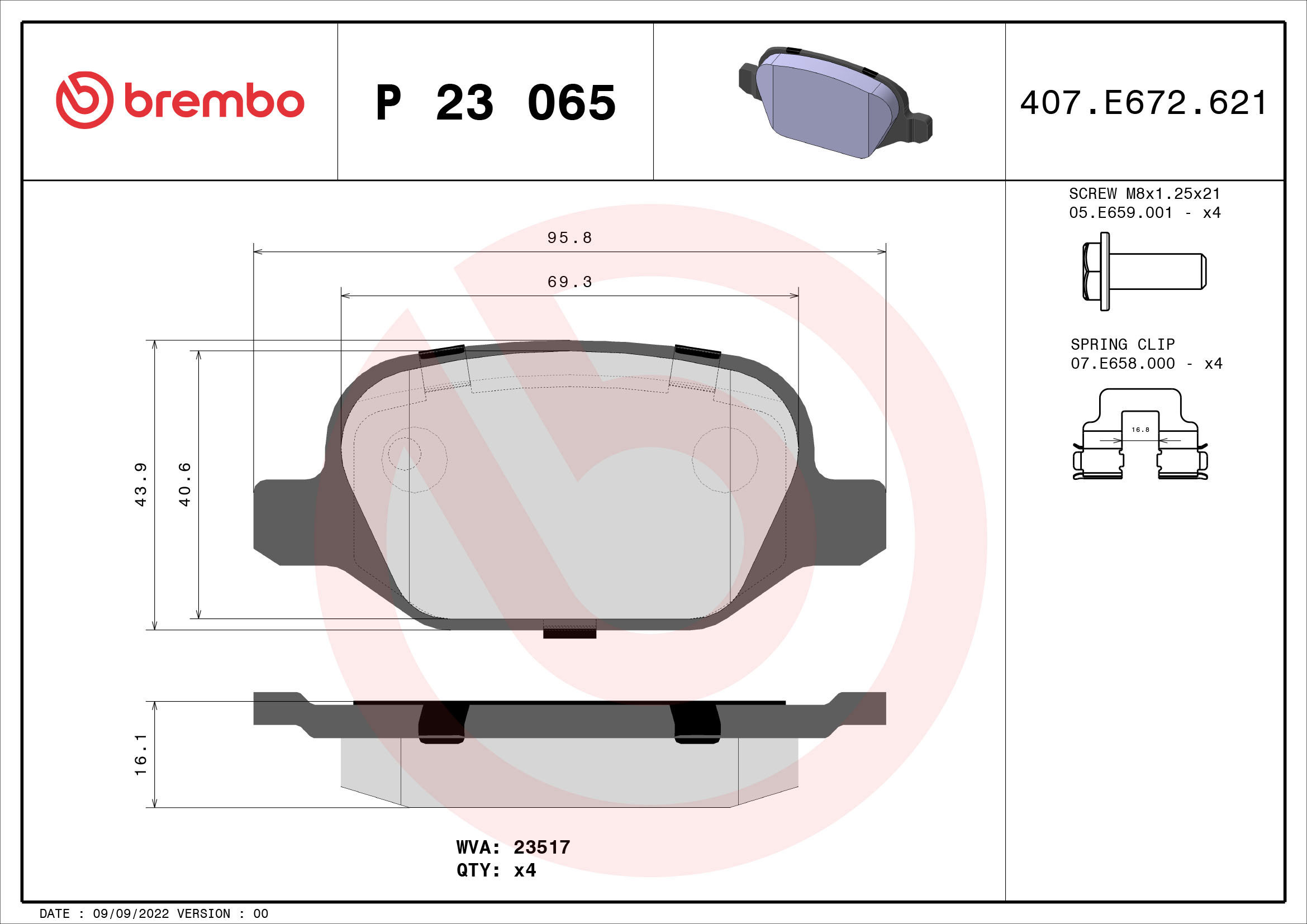 

BREMBO Sada brzdových destiček P 23 065
