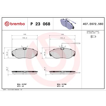 

BREMBO Sada brzdových destiček P 23 068