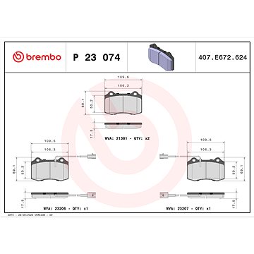 

BREMBO Sada brzdových destiček P 23 074