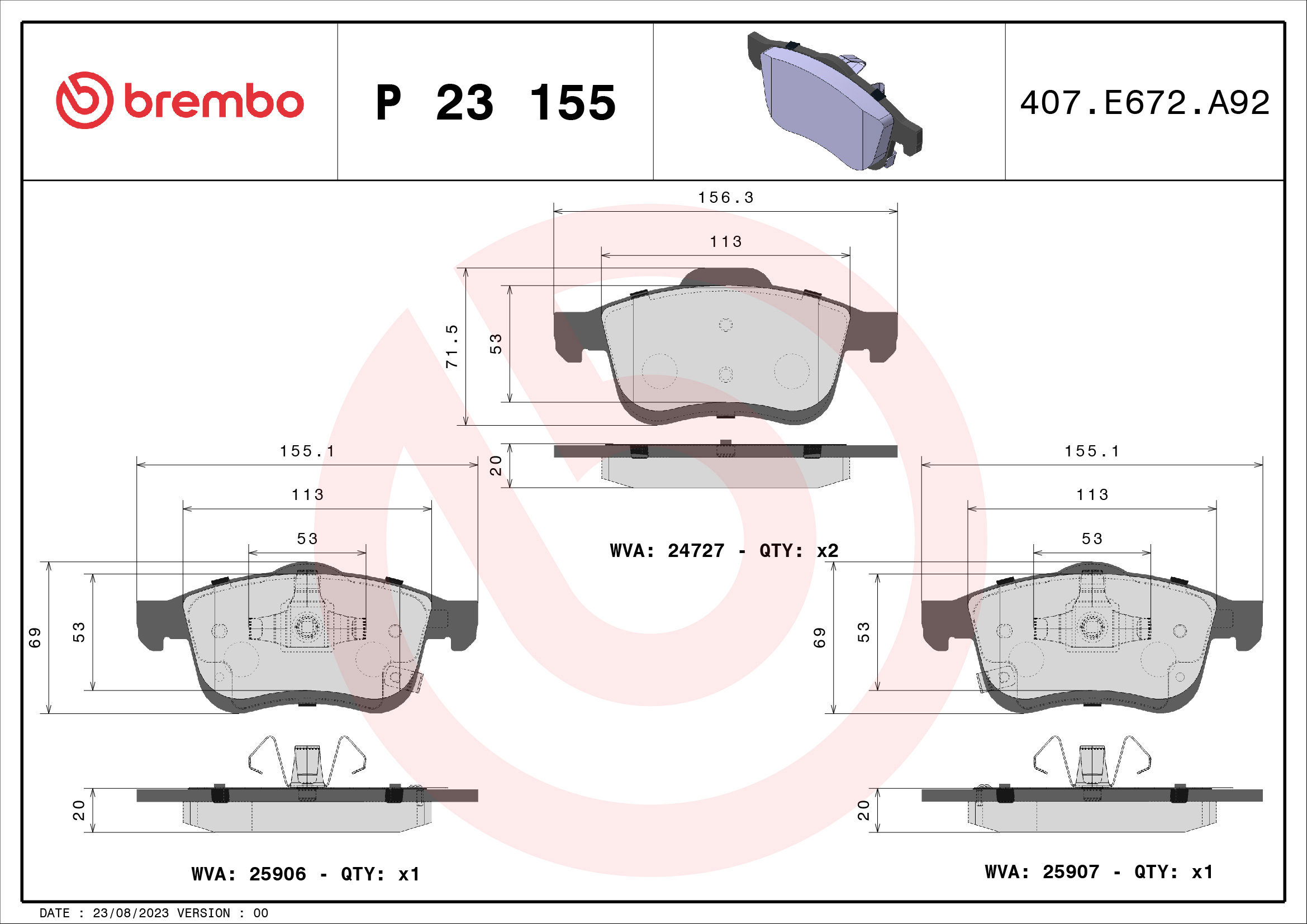 

BREMBO Sada brzdových destiček P 23 155