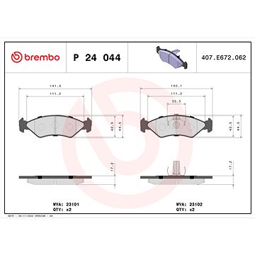 

BREMBO Sada brzdových destiček P 24 044