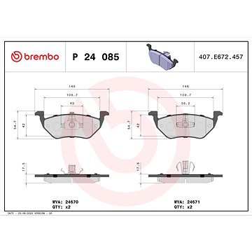 

BREMBO Sada brzdových destiček P 24 085