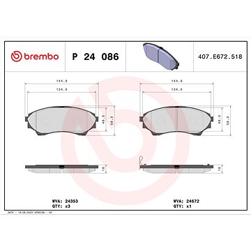 

BREMBO Sada brzdových destiček P 24 086