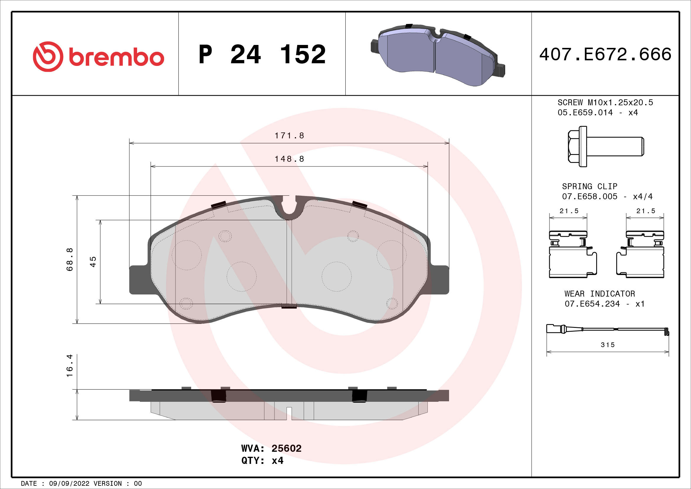 

BREMBO Sada brzdových destiček P 24 152