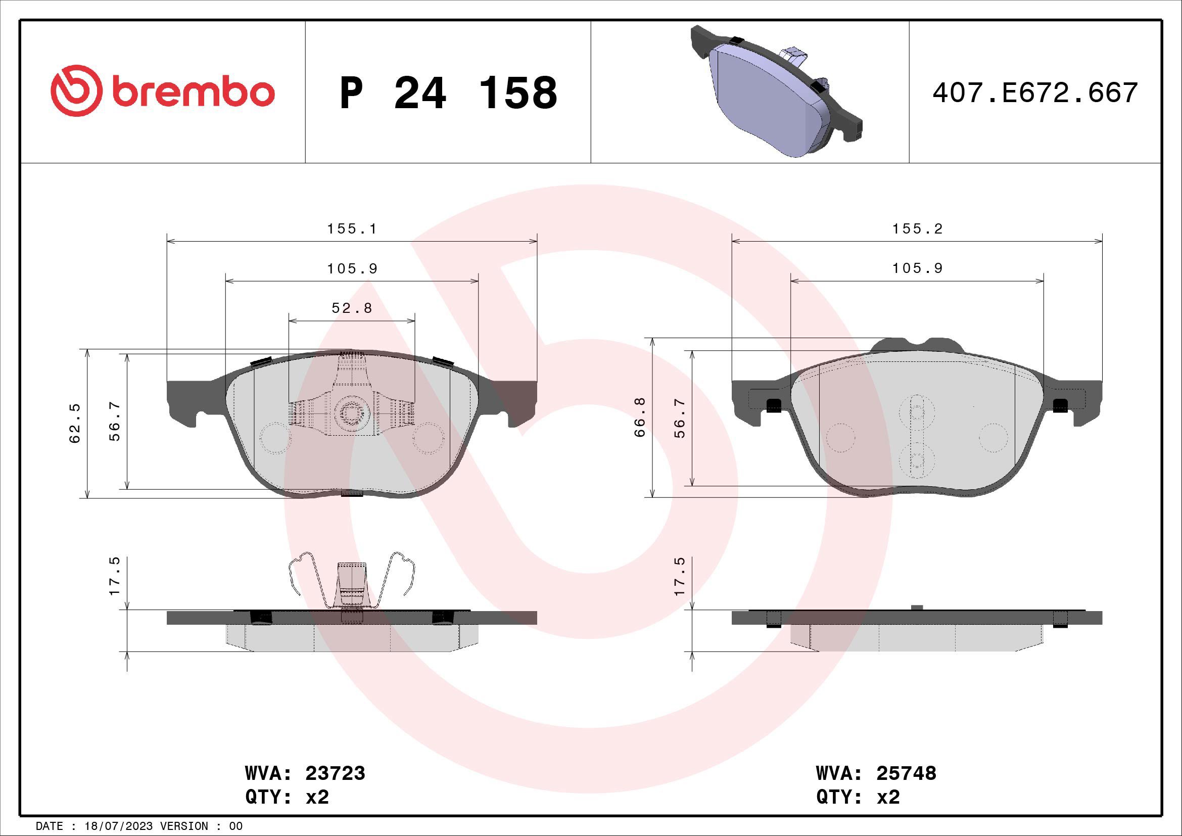 

BREMBO Sada brzdových destiček P 24 158