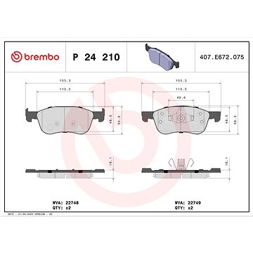 

BREMBO Sada brzdových destiček P 24 210