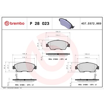 

BREMBO Sada brzdových destiček P 28 023
