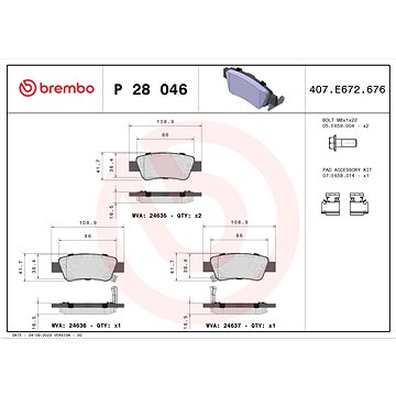 

BREMBO Sada brzdových destiček P 28 046