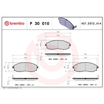

BREMBO Sada brzdových destiček P 30 010