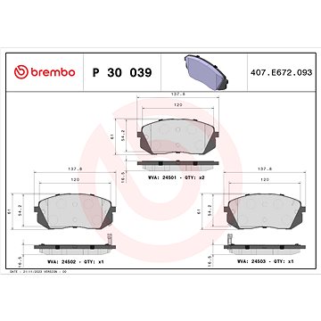 

BREMBO Sada brzdových destiček P 30 039