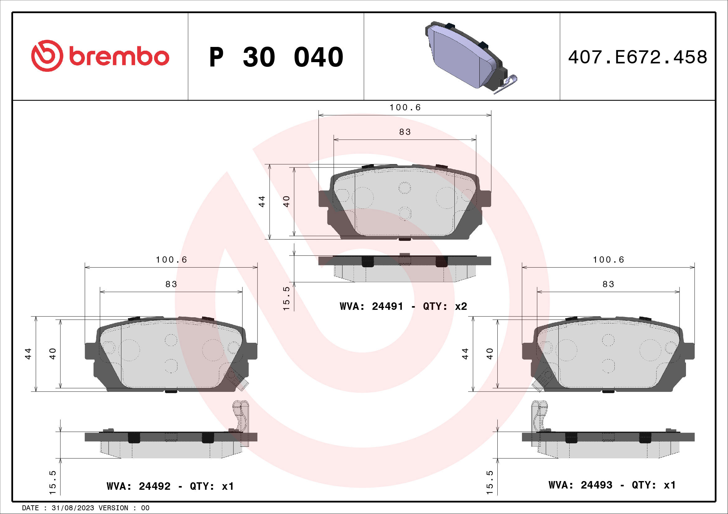 

BREMBO Sada brzdových destiček P 30 040