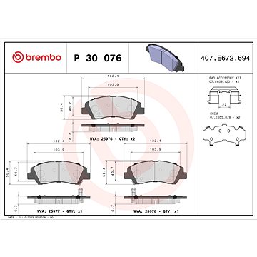 

BREMBO Sada brzdových destiček P 30 076