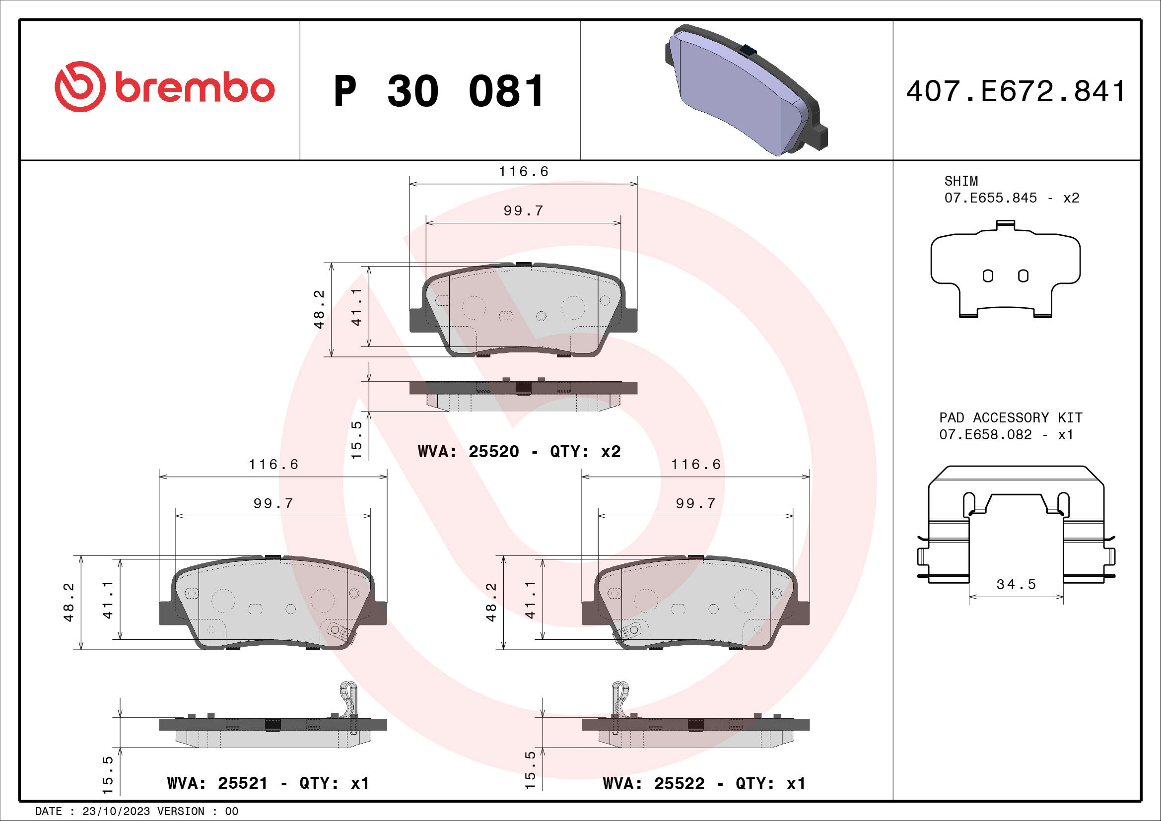 

BREMBO Sada brzdových destiček P 30 081