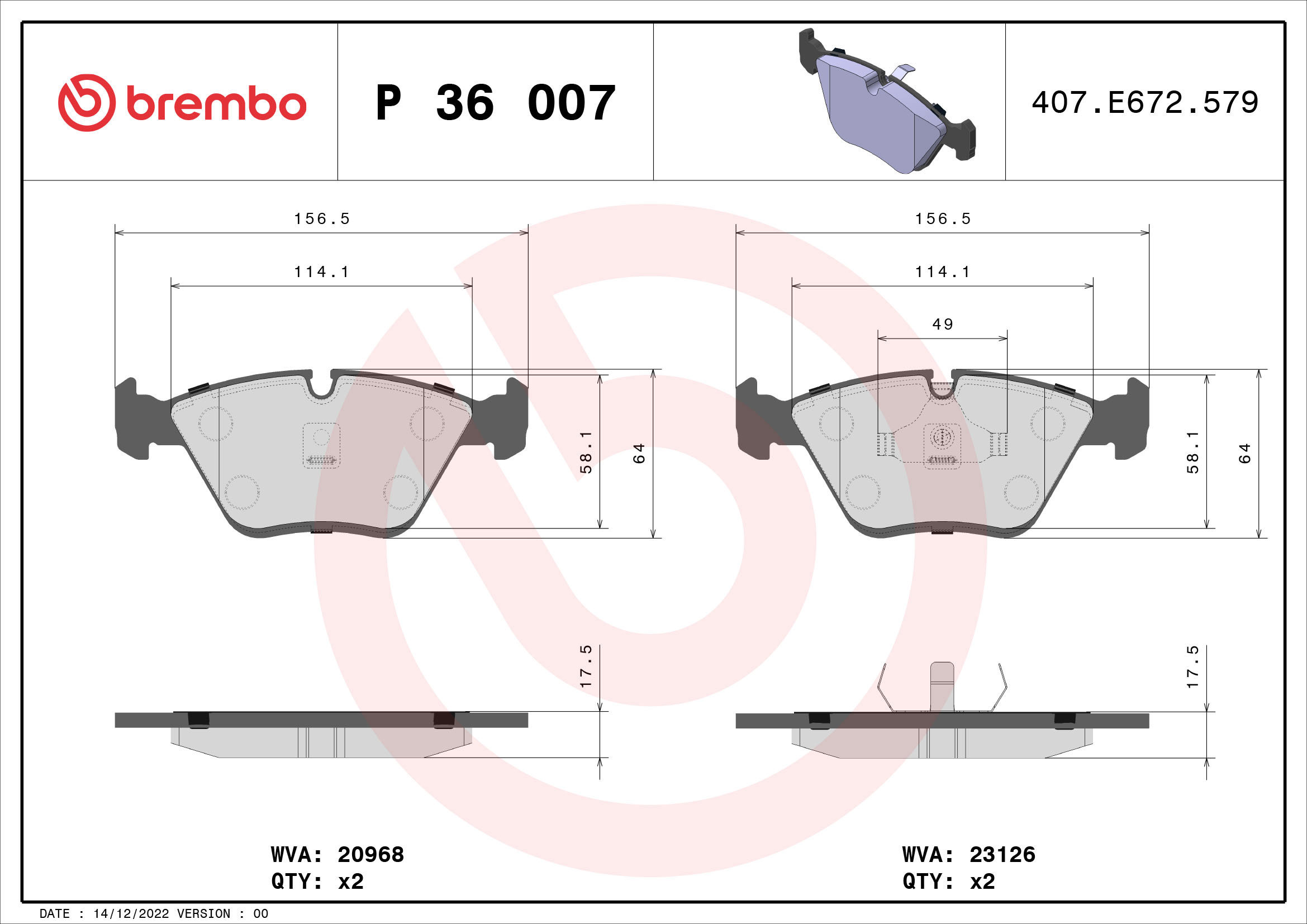 

BREMBO Sada brzdových destiček P 36 007