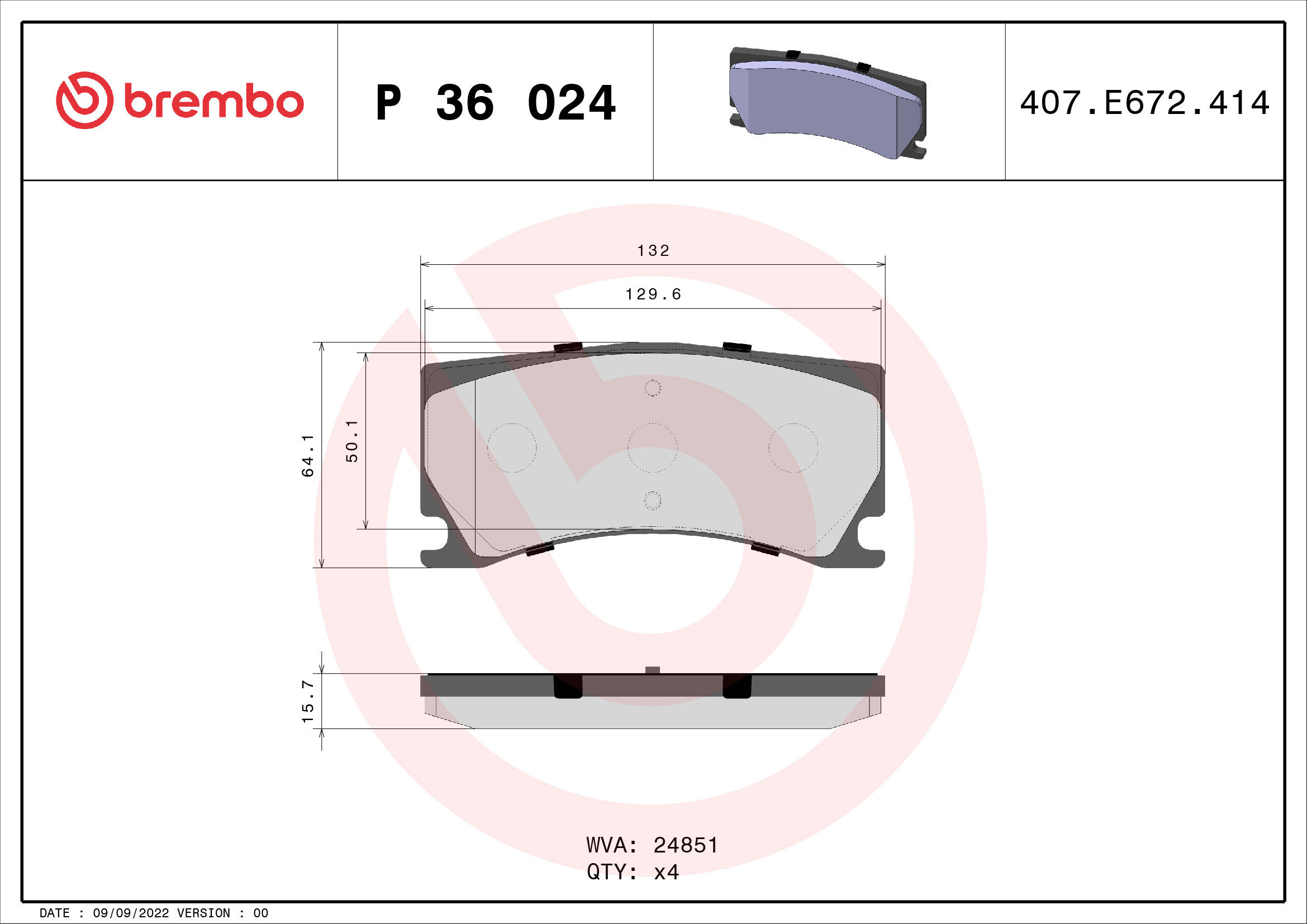 

BREMBO Sada brzdových destiček P 36 024