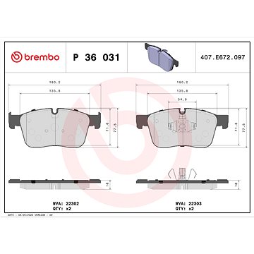 

BREMBO Sada brzdových destiček P 36 031