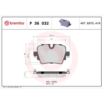 

BREMBO Sada brzdových destiček P 36 032