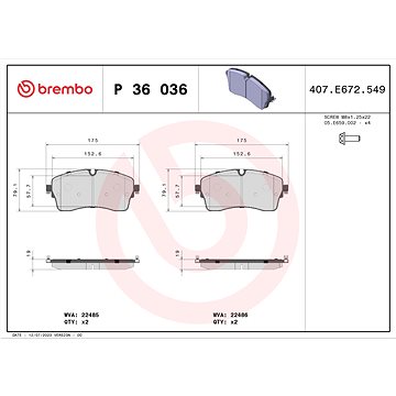 

BREMBO Sada brzdových destiček P 36 036