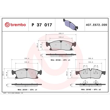 

BREMBO Sada brzdových destiček P 37 017