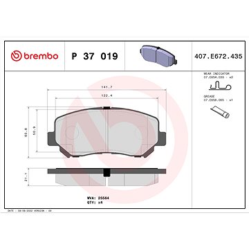 

BREMBO Sada brzdových destiček P 37 019