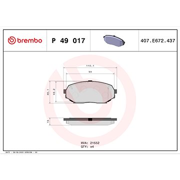 

BREMBO Sada brzdových destiček P 49 017