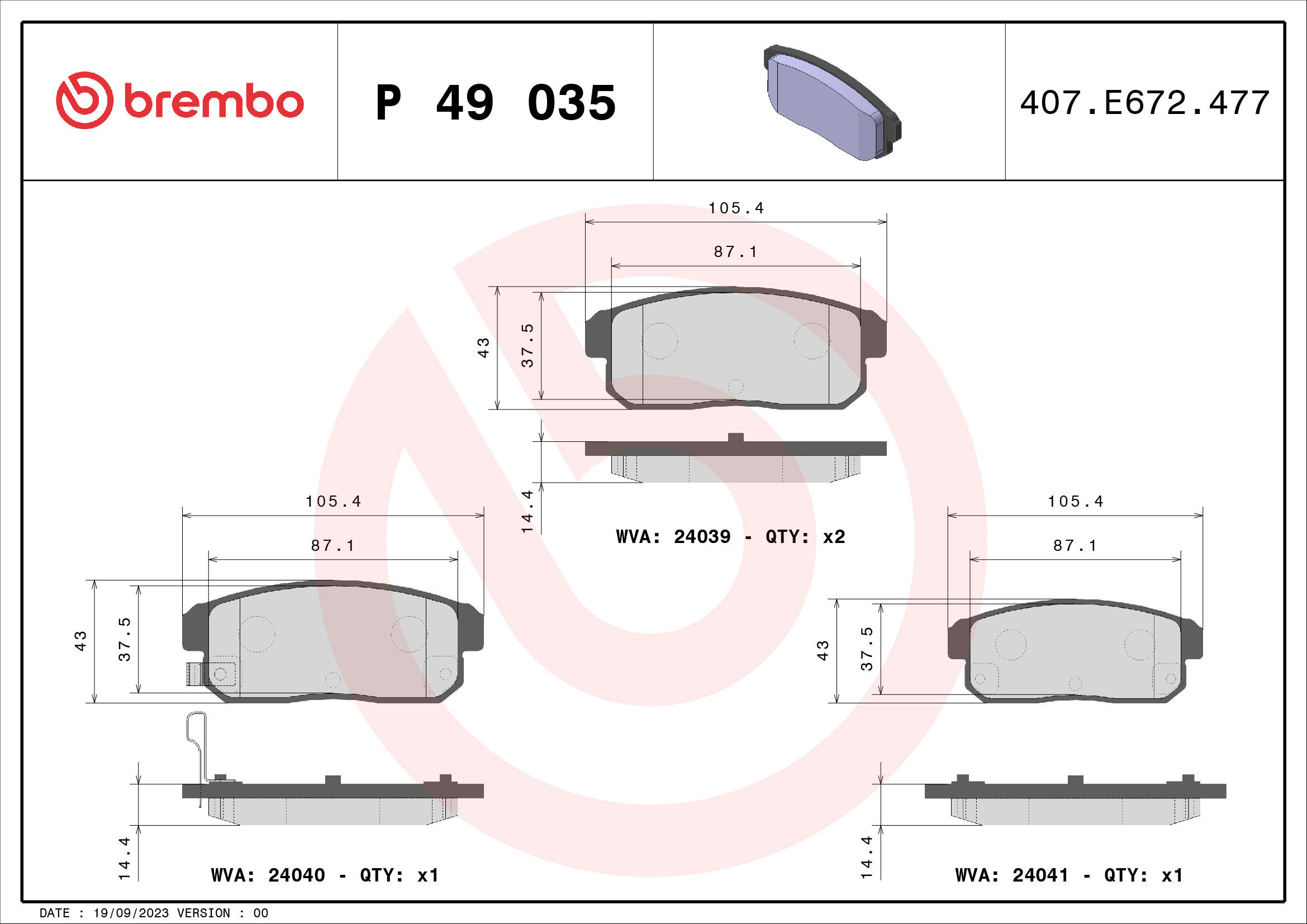 

BREMBO Sada brzdových destiček P 49 035