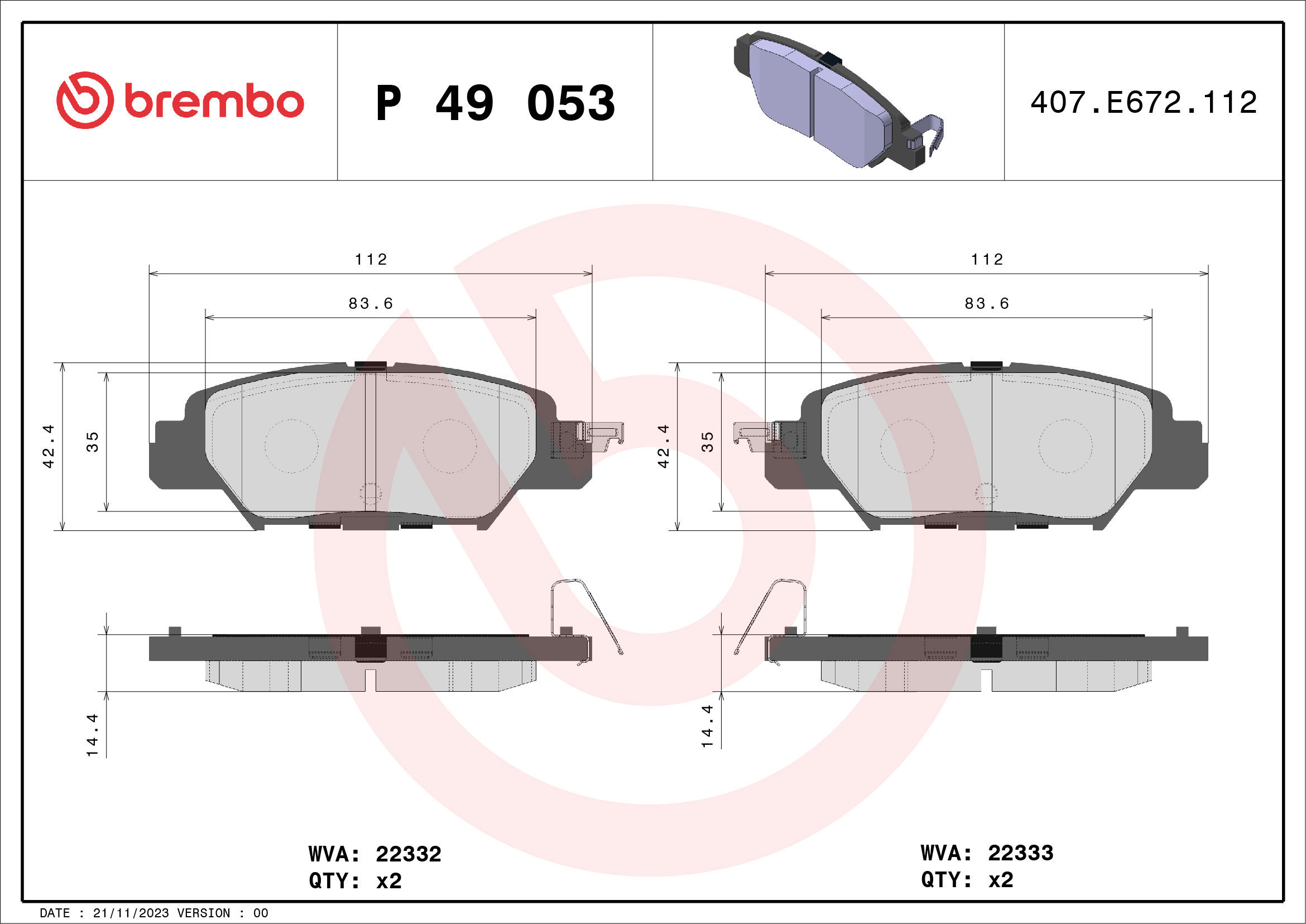 

BREMBO Sada brzdových destiček P 49 053