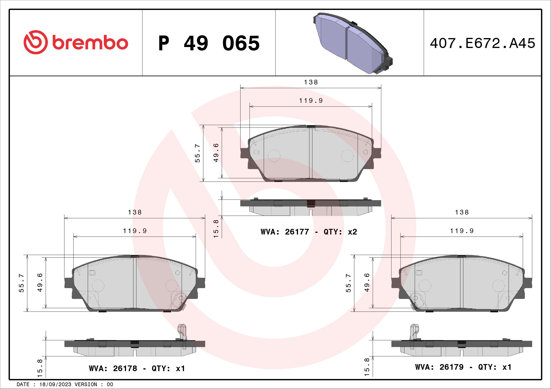 

BREMBO Sada brzdových destiček P 49 065
