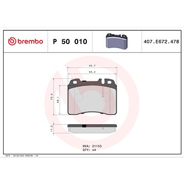 

BREMBO Sada brzdových destiček P 50 010