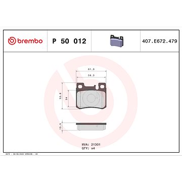 

BREMBO Sada brzdových destiček P 50 012