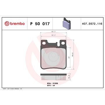 

BREMBO Sada brzdových destiček P 50 017