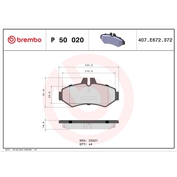

BREMBO Sada brzdových destiček P 50 020