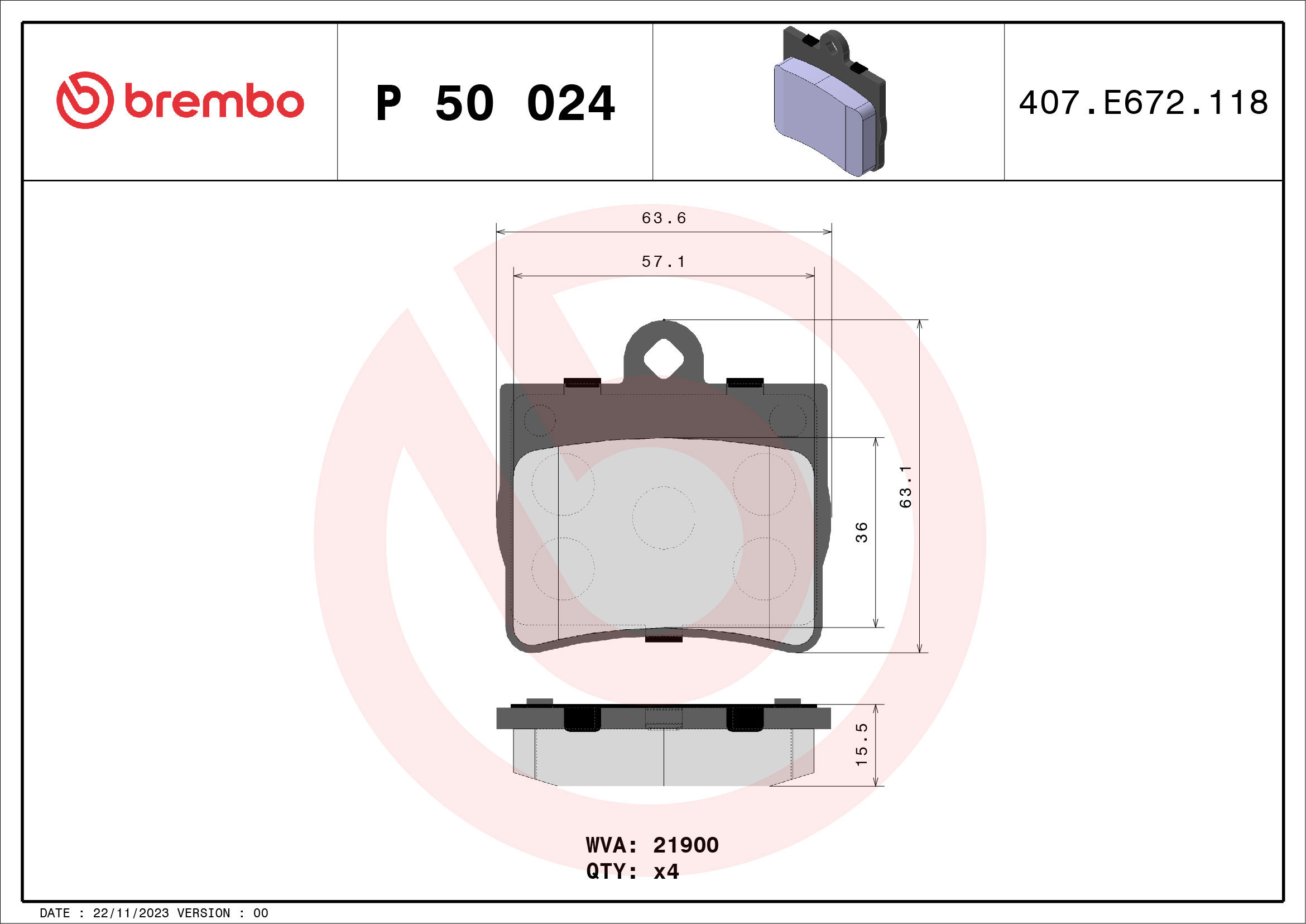 

BREMBO Sada brzdových destiček P 50 024