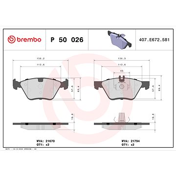 

BREMBO Sada brzdových destiček P 50 026