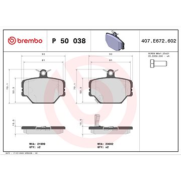 

BREMBO Sada brzdových destiček P 50 038