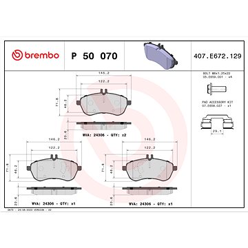 

BREMBO Sada brzdových destiček P 50 070
