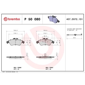 

BREMBO Sada brzdových destiček P 50 080