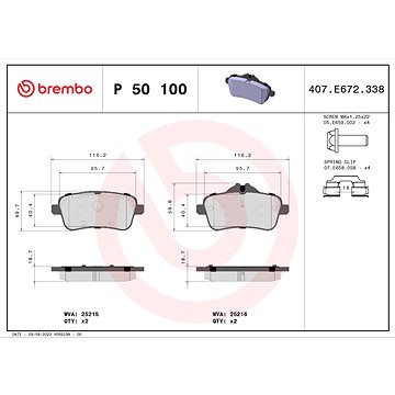 

BREMBO Sada brzdových destiček P 50 100