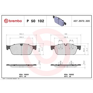 

BREMBO Sada brzdových destiček P 50 102X