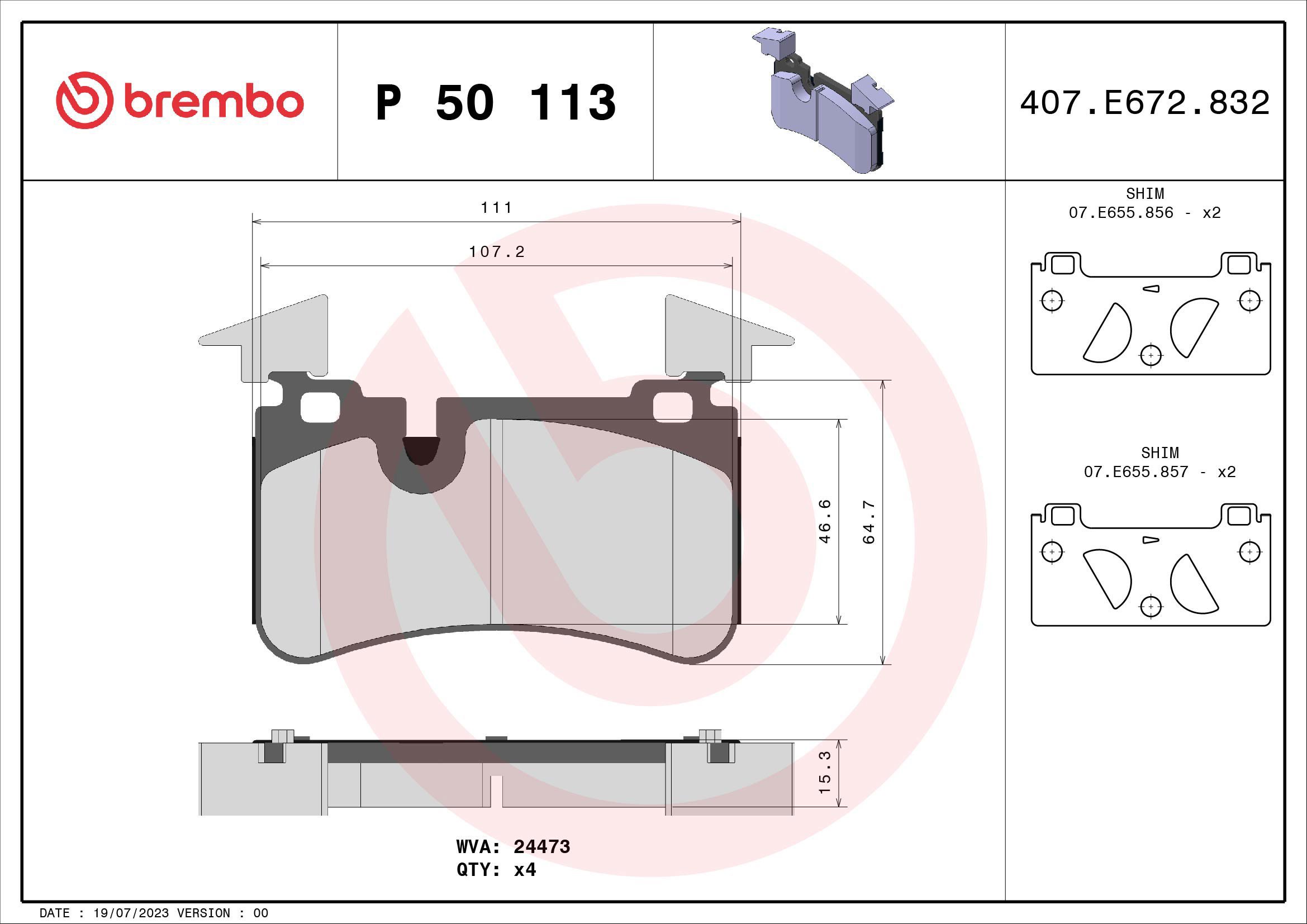 

BREMBO Sada brzdových destiček P 50 113