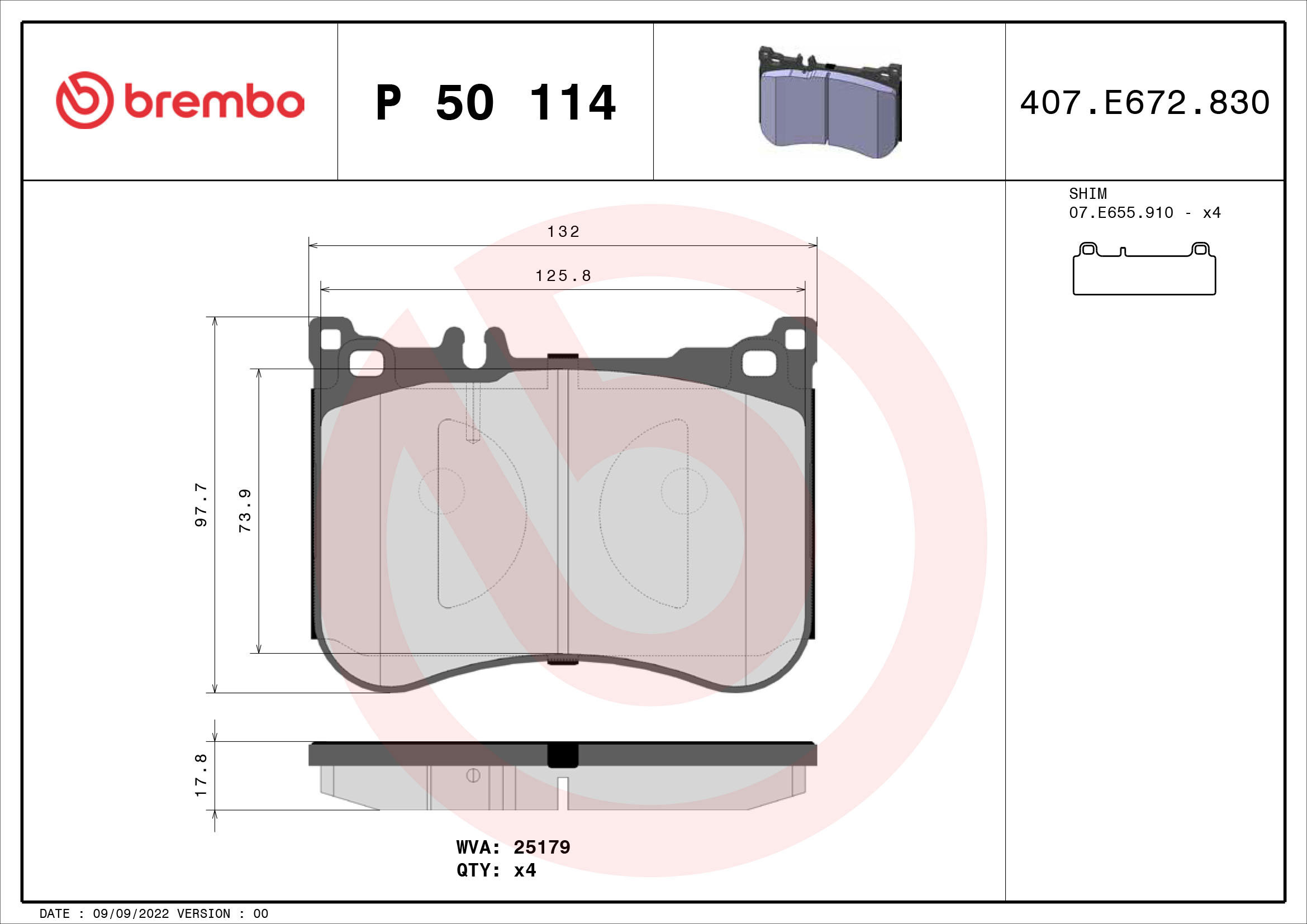 

BREMBO Sada brzdových destiček P 50 114