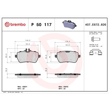 

BREMBO Sada brzdových destiček P 50 117